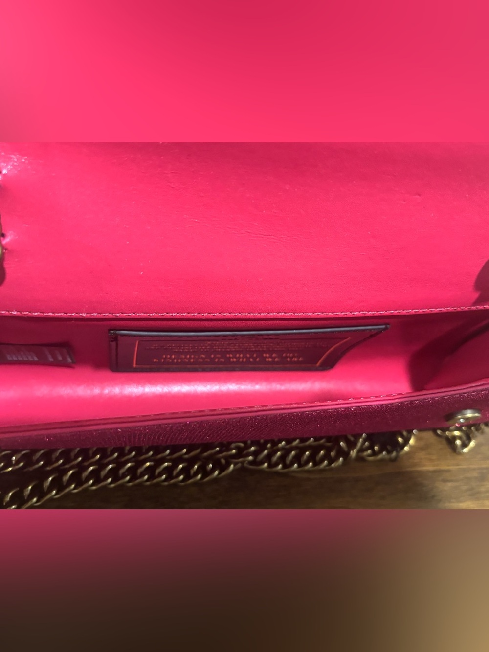 Kurt Geiger Sparkling Hot Pink Crossbody with Gold Chain - Picture 11 of 12